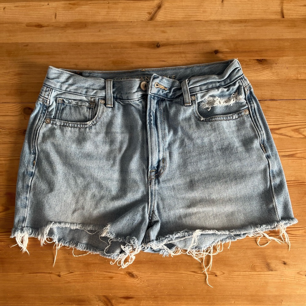 American Eagle Outfitters Blue Jean Shorts with Distressed Hem